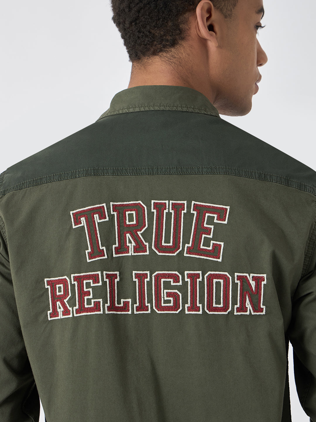 True Religion Men Green Embroidered Spread Collar Full Sleeves Shirt