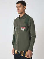 True Religion Men Green Embroidered Spread Collar Full Sleeves Shirt