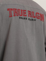 True Religion Men Grey Embroidered Spread Collar Full Sleeves Shirt