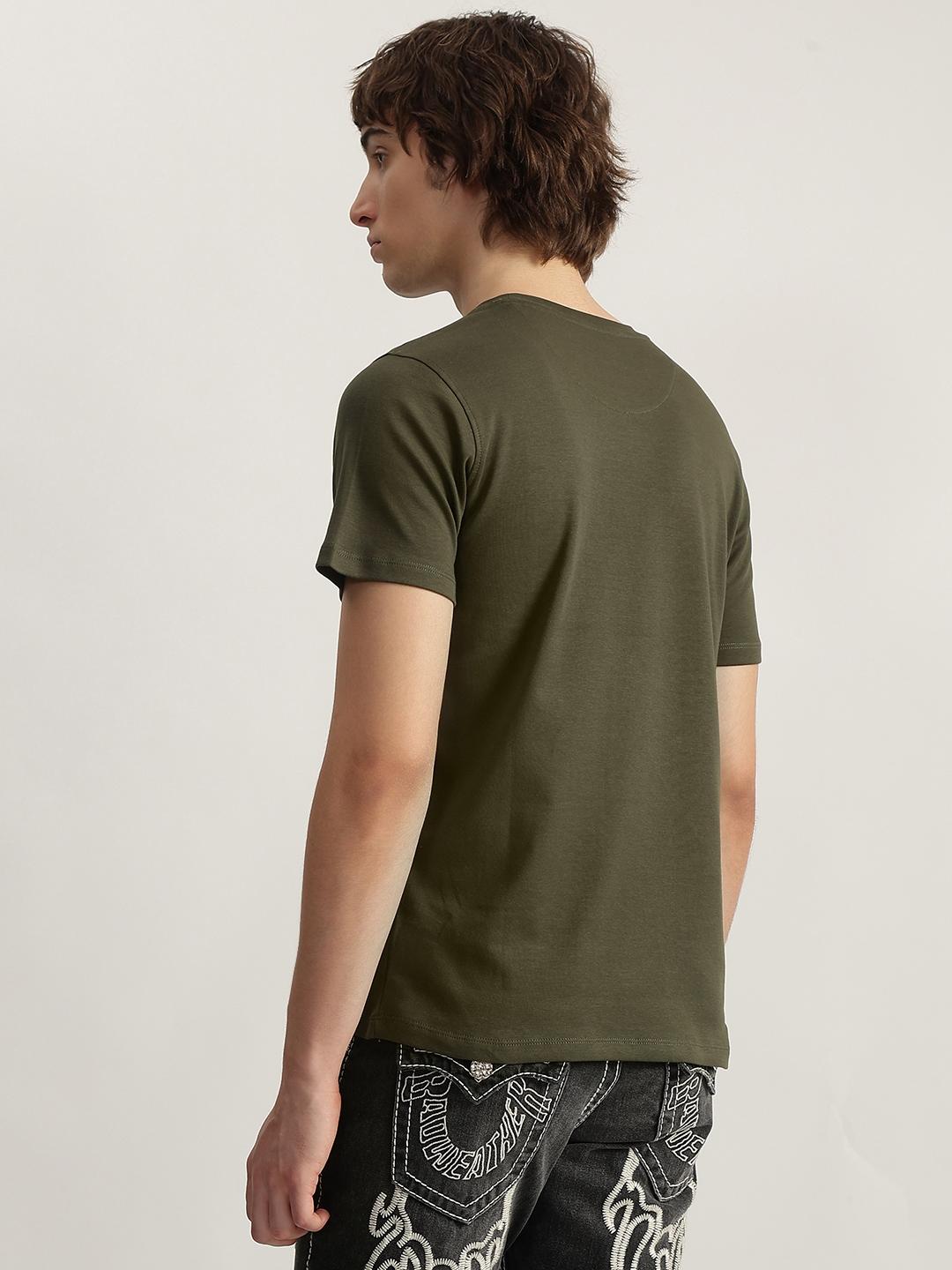 True Religion Men Olive Printed Round Neck Short Sleeves Tshirt