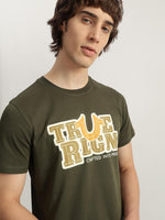 True Religion Men Olive Printed Round Neck Short Sleeves Tshirt