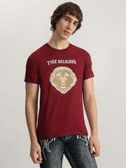 True Religion Men Red Printed Round Neck Short Sleeves Tshirt
