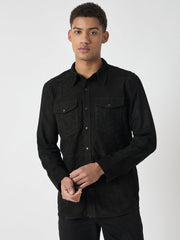 True Religion Men Black Solid Spread Collar Full Sleeves Shirt