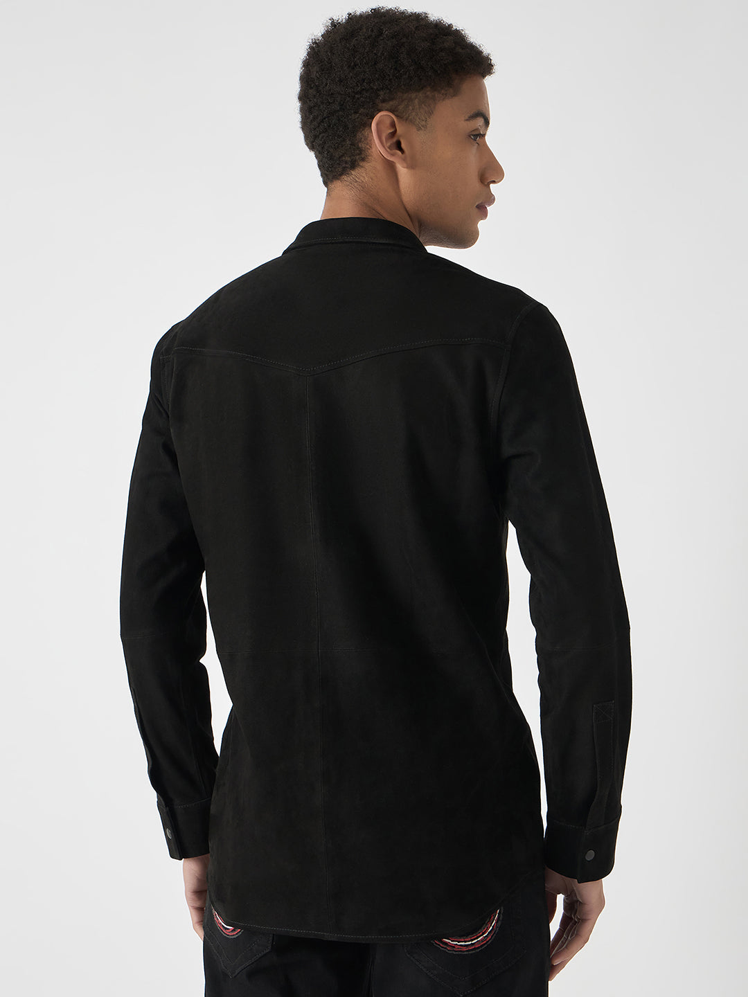 True Religion Men Black Solid Spread Collar Full Sleeves Shirt