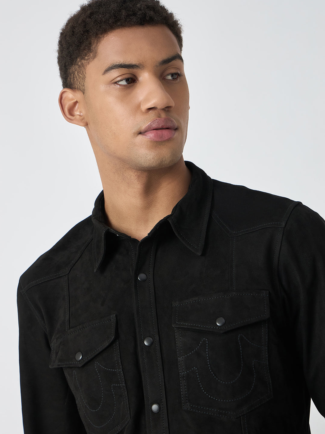 True Religion Men Black Solid Spread Collar Full Sleeves Shirt