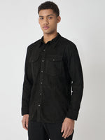 True Religion Men Black Solid Spread Collar Full Sleeves Shirt