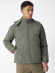 True Religion Men Green Solid Stand Collar Full Sleeves Bomber Jacket
