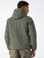 True Religion Men Green Solid Stand Collar Full Sleeves Bomber Jacket