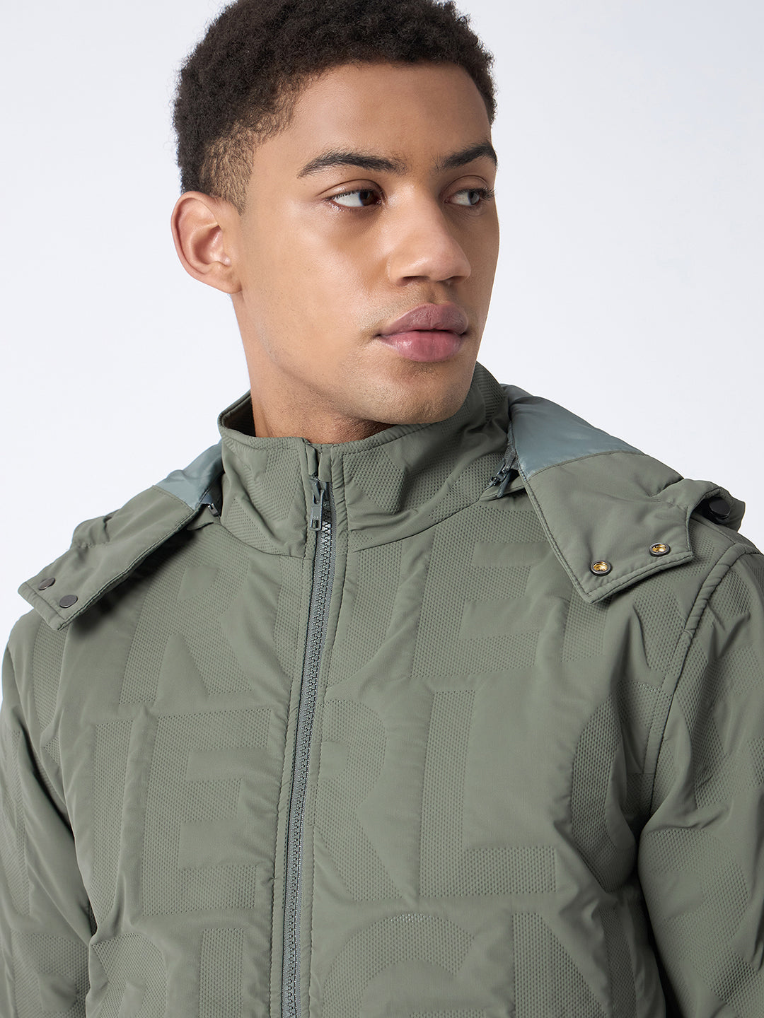 True Religion Men Green Solid Stand Collar Full Sleeves Bomber Jacket