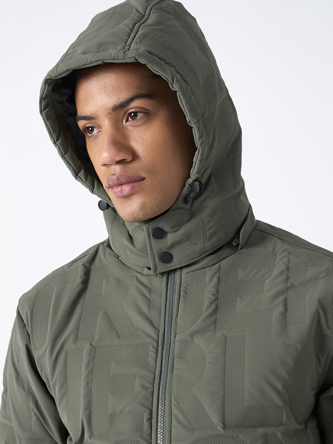 True Religion Men Green Solid Stand Collar Full Sleeves Bomber Jacket