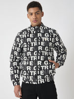 True Religion Men Black Printed Stand Collar Full Sleeves Bomber Jacket