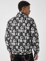 True Religion Men Black Printed Stand Collar Full Sleeves Bomber Jacket