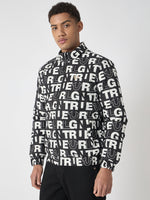 True Religion Men Black Printed Stand Collar Full Sleeves Bomber Jacket