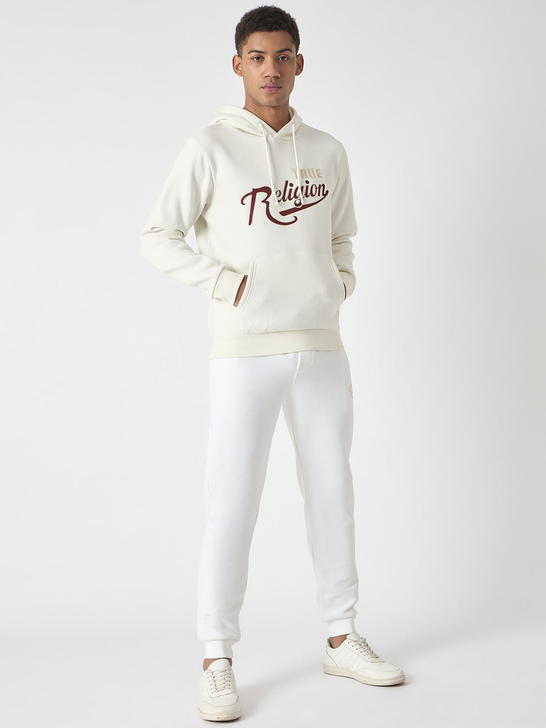 True Religion Men White Solid Regular Fit Mid-Rise Joggers Style Sweatpant