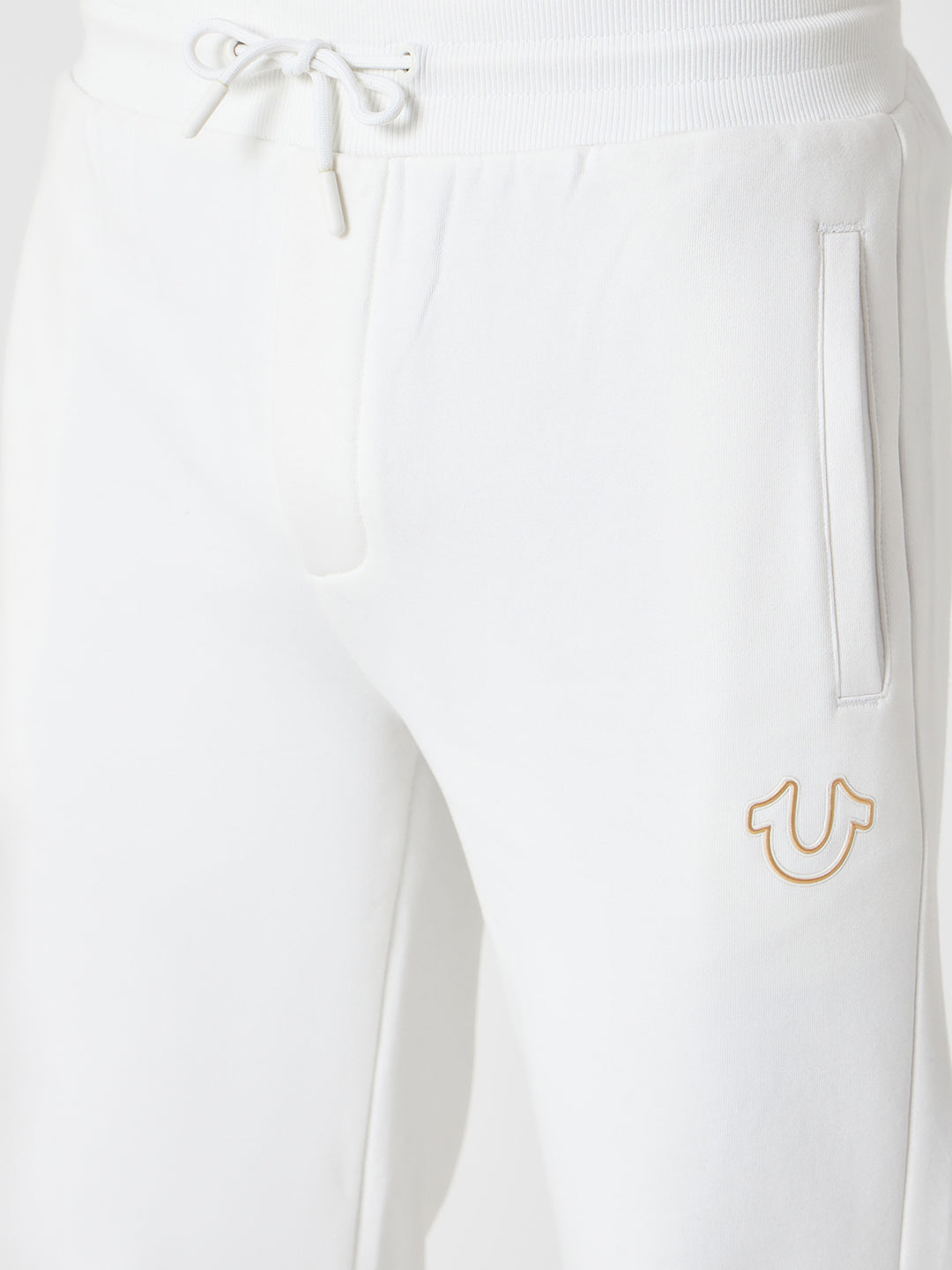 True Religion Men White Solid Regular Fit Mid-Rise Joggers Style Sweatpant