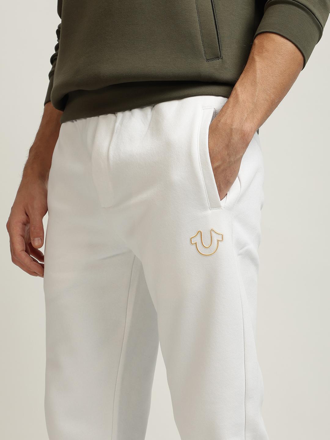 True Religion Men White Solid Regular Fit Mid-Rise Joggers Style Sweatpant