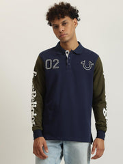 True Religion Men Color-Blocked Polo Collar Full Sleeves Tshirt