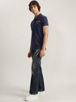 True Religion Men Blue Solid Polo Neck Short Sleeves Tshirt