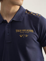 True Religion Men Blue Solid Polo Neck Short Sleeves Tshirt