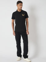 True Religion Men Black Solid Polo Collar Short Sleeves Polo Tshirt