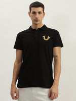 True Religion Men Black Solid Polo Collar Short Sleeves Polo Tshirt