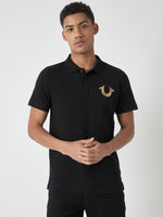 True Religion Men Black Solid Polo Collar Short Sleeves Polo Tshirt