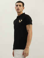 True Religion Men Black Solid Polo Collar Short Sleeves Polo Tshirt