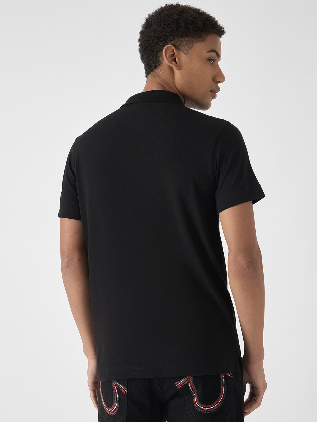 True Religion Men Black Solid Polo Collar Short Sleeves Polo Tshirt