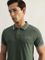 True Religion Men Green Solid Polo Collar Short Sleeves Tshirt