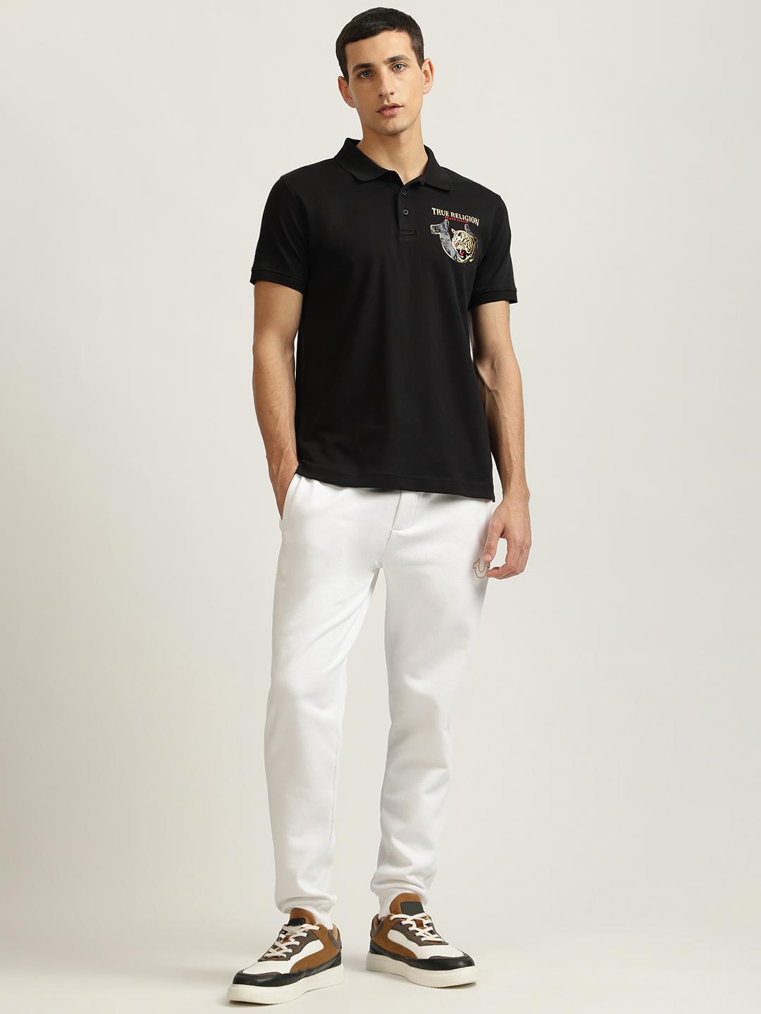 True Religion Men Black Solid Polo Collar Short Sleeves Tshirt