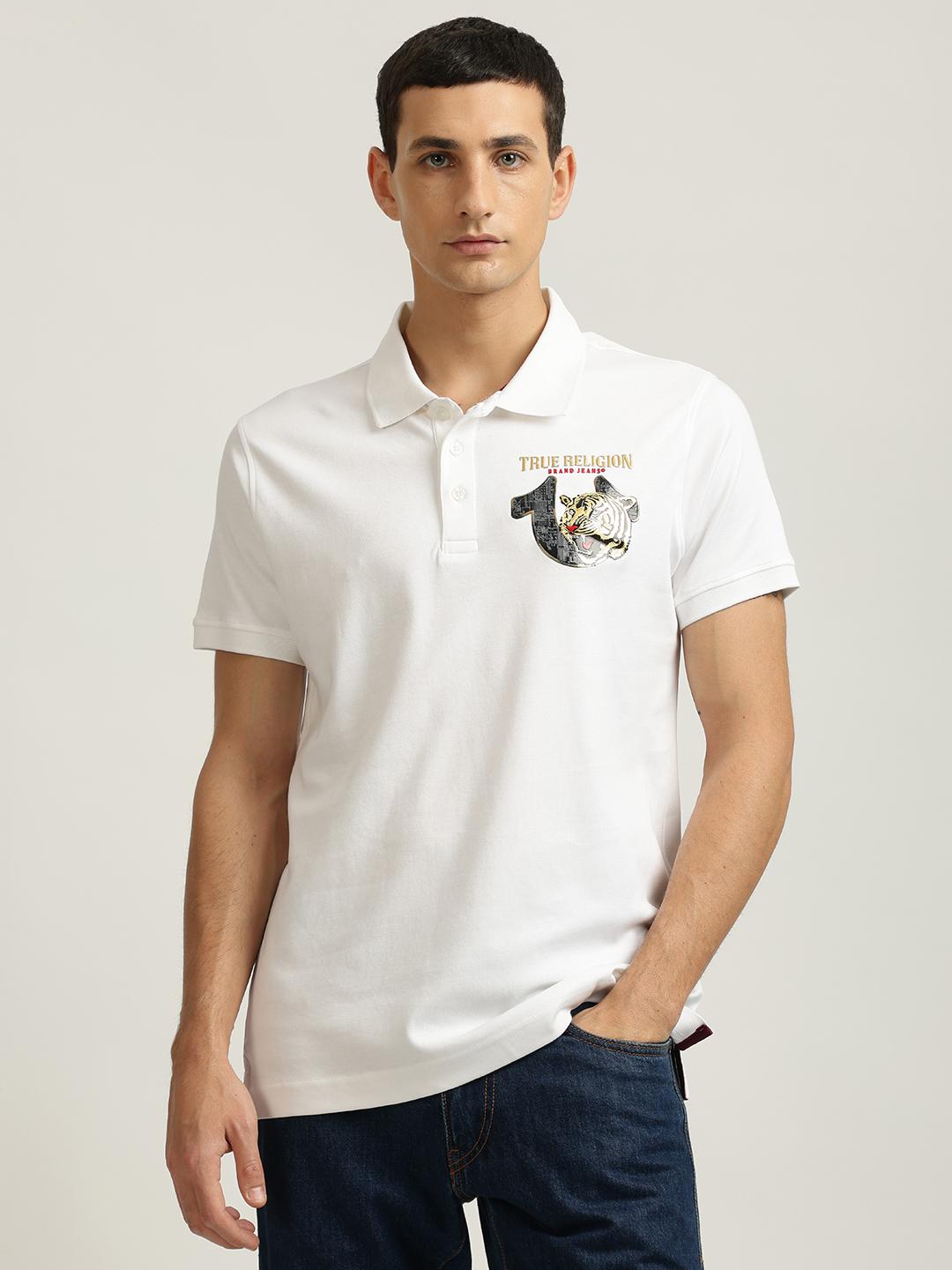 Men white solid polo collar short sleeves tshirt