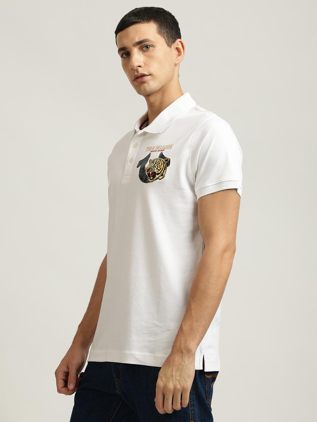True Religion Men White Solid Polo Collar Short Sleeves Tshirt