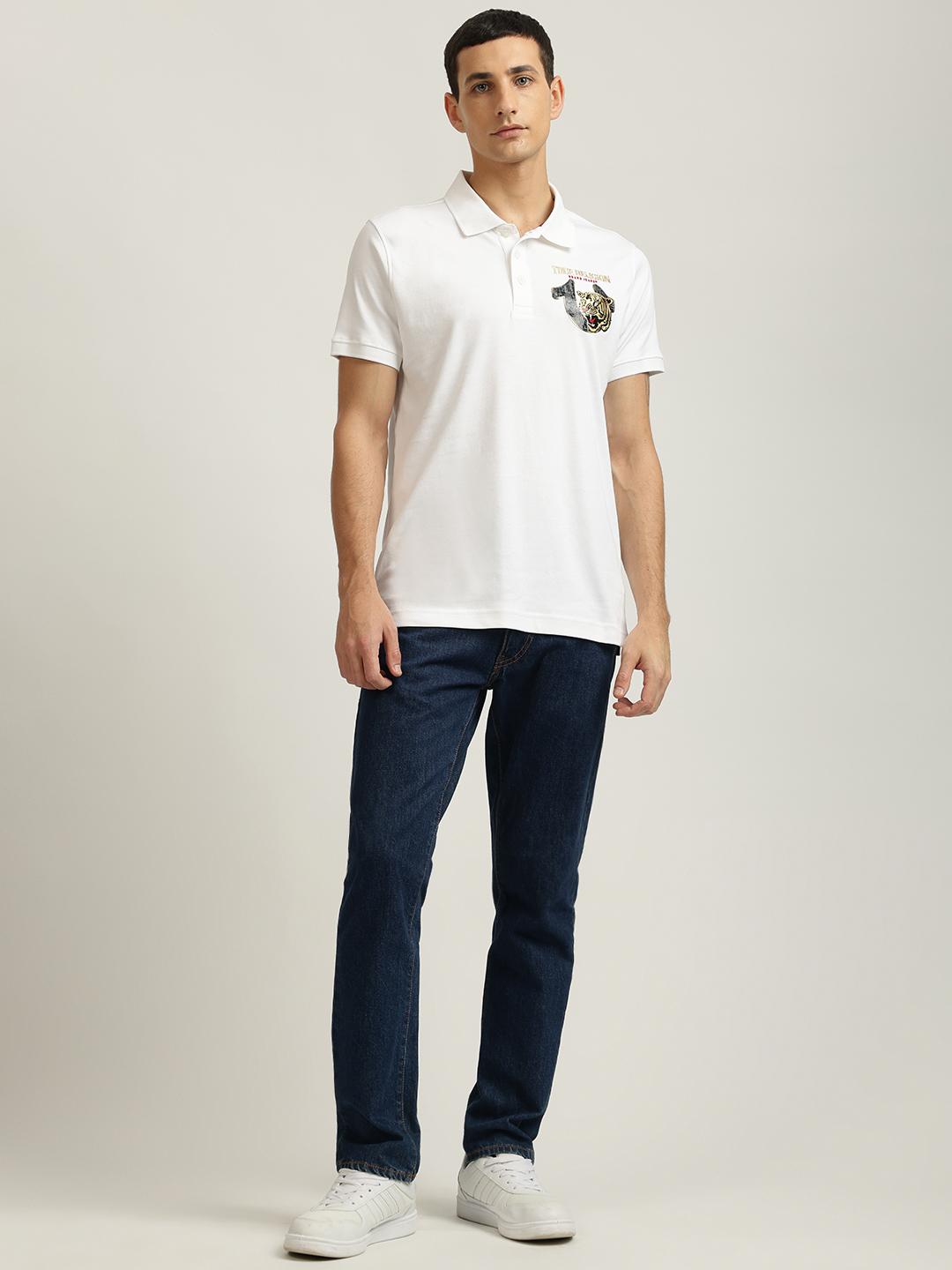 Men white solid polo collar short sleeves tshirt