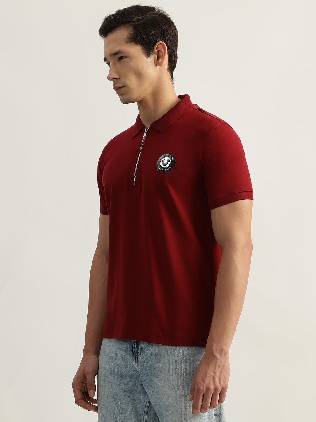 True Religion Men Red Solid Polo Collar Short Sleeves Tshirt