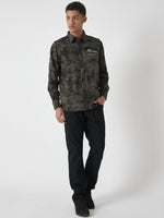True Religion Men Grey Printed Spread Collar Full Sleeves Shirt
