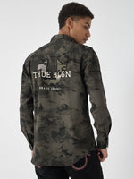 True Religion Men Grey Printed Spread Collar Full Sleeves Shirt