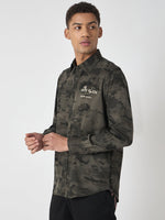 True Religion Men Grey Printed Spread Collar Full Sleeves Shirt