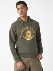 True Religion Men Green Printed Hooded Full Sleeves Pullover Style Sweatshirt
