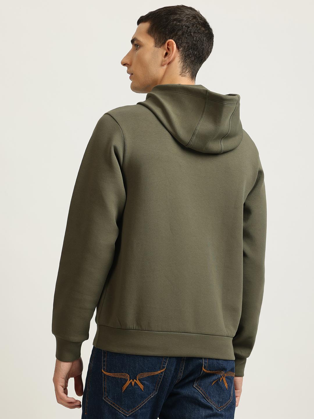 Men green printed hooded full sleeves pullover style sweatshirt