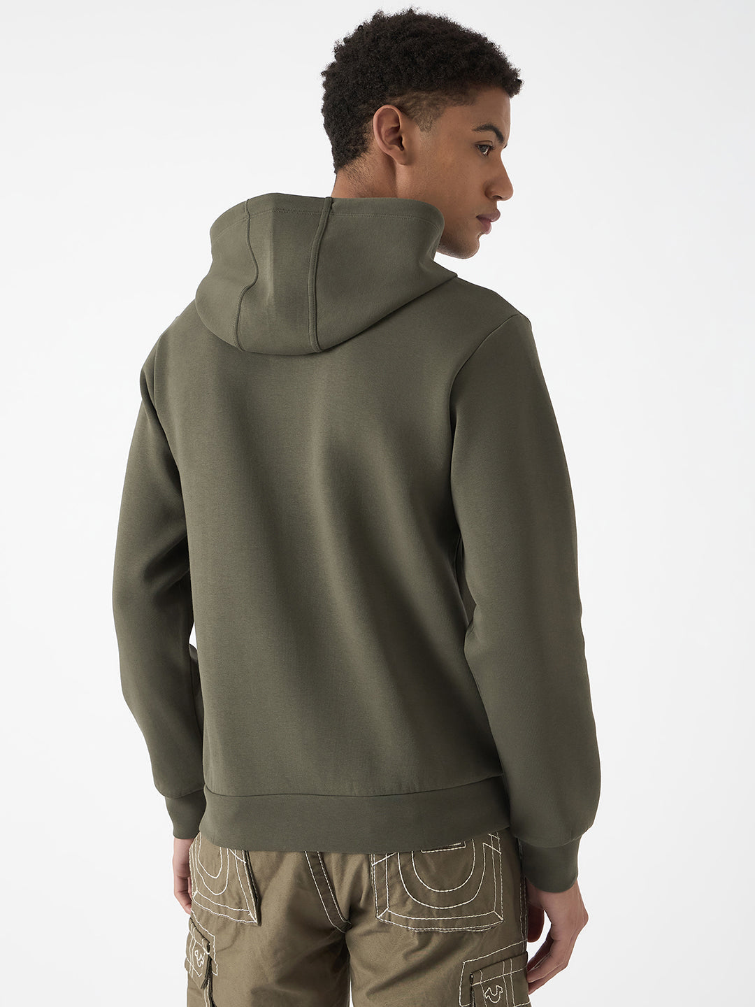 True Religion Men Green Printed Hooded Full Sleeves Pullover Style Sweatshirt