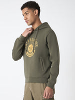 True Religion Men Green Printed Hooded Full Sleeves Pullover Style Sweatshirt