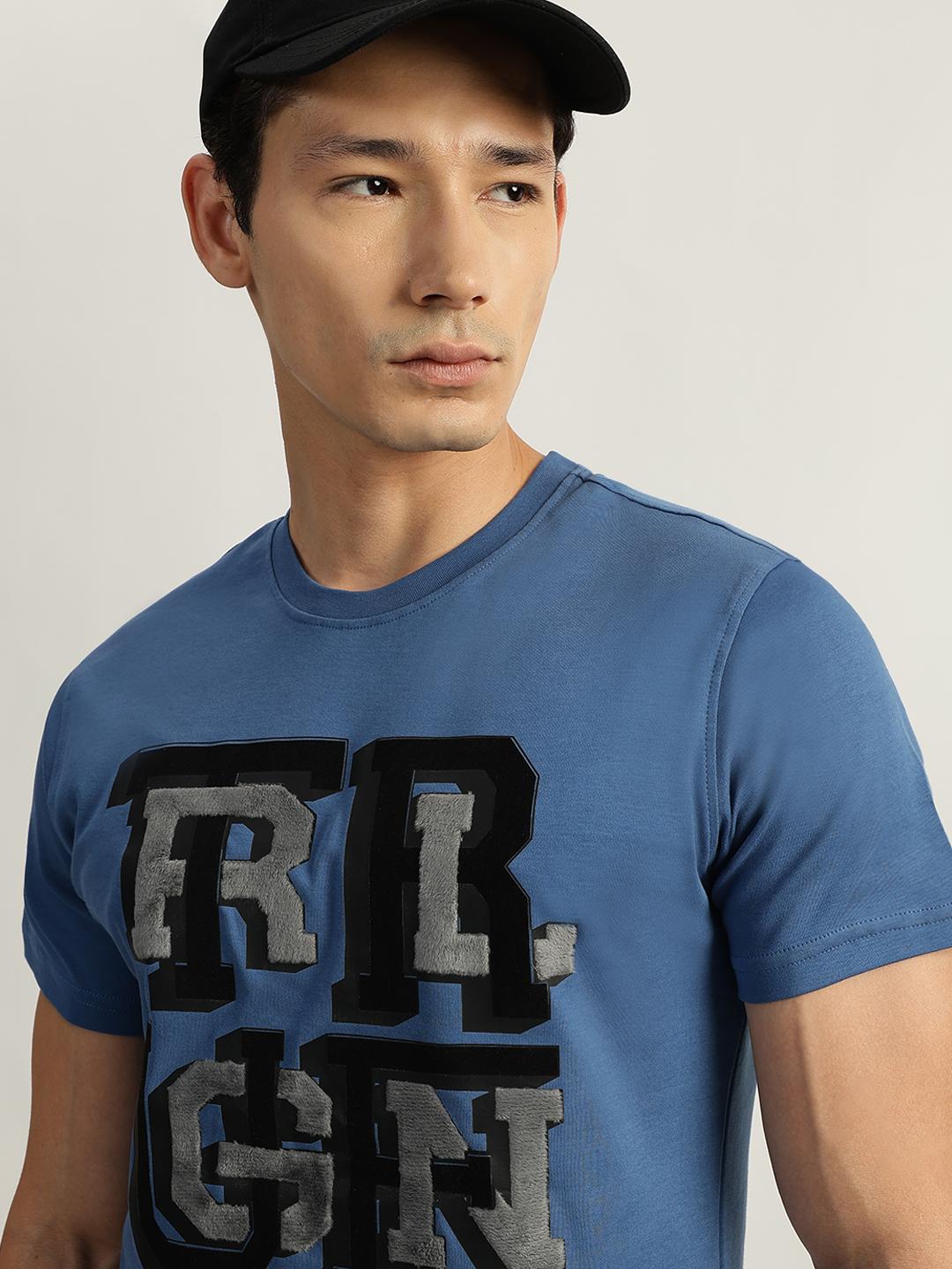 True Religion Men Blue Printed Round Neck Short Sleeves Tshirt
