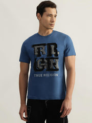 True Religion Men Blue Printed Round Neck Short Sleeves Tshirt