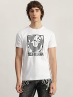 True Religion Men White Printed Round Neck Short Sleeves Tshirt