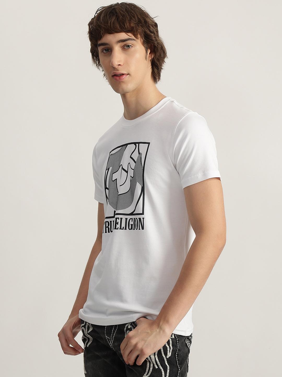 True Religion Men White Printed Round Neck Short Sleeves Tshirt