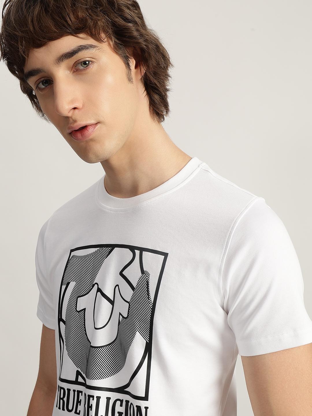 True Religion Men White Printed Round Neck Short Sleeves Tshirt