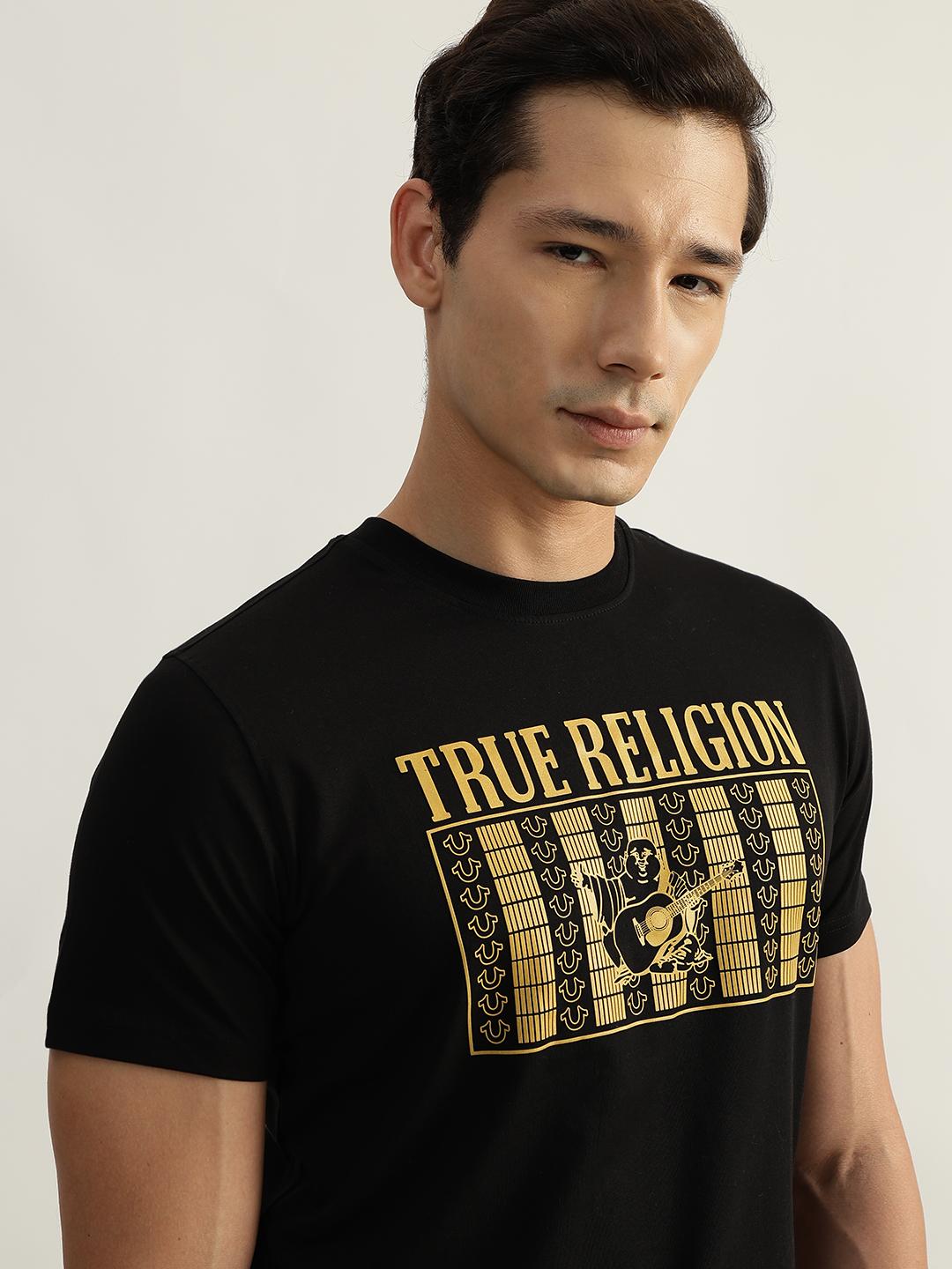 True Religion Men Black Printed Round Neck Short Sleeves Tshirt