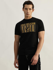 True Religion Men Black Printed Round Neck Short Sleeves Tshirt
