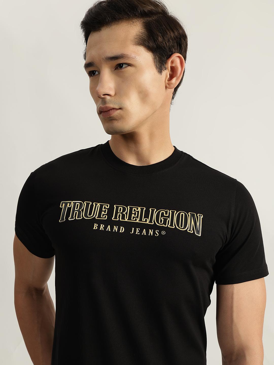 True Religion Men Black Solid Round Neck Short Sleeves Tshirt