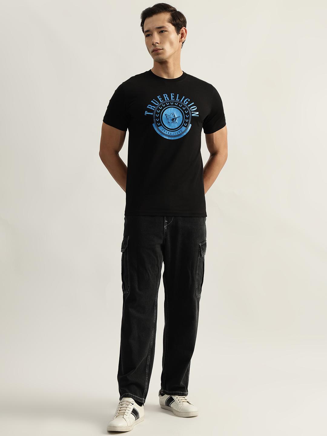 True Religion Men Black Printed Round Neck Short Sleeves Tshirt